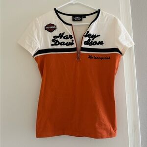 Harley Davidson orange tshirt with quarter zip